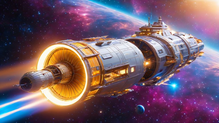 futuristic spacecraft cosmic vortex wallpaper scaled