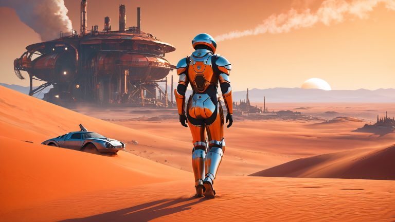 futuristic warrior wallpaper steam powered hero crimson sands ancient ruins scaled