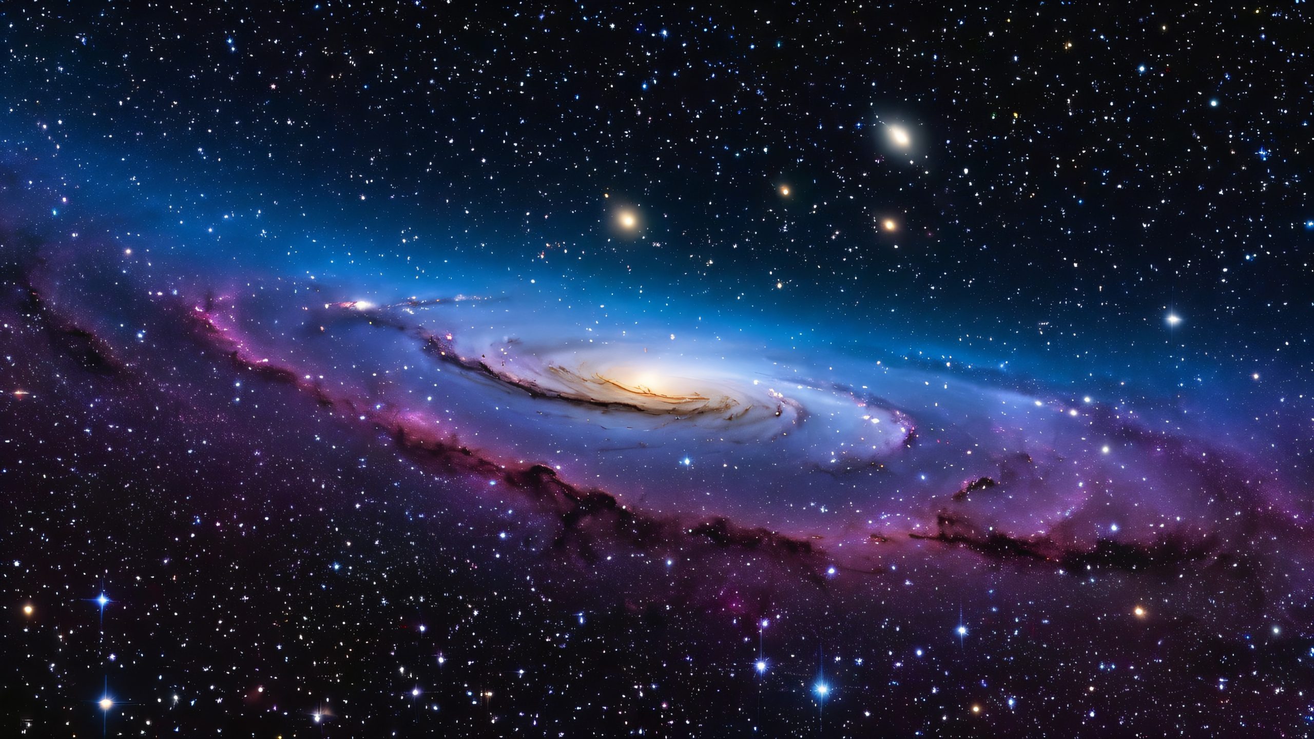 A stunning 4K image of a galaxy cluster with hundreds of stars, gas, and dust against a black background, featuring prominent stars, wispy tendrils of interstellar matter, and subtle lighting from distant galaxies.