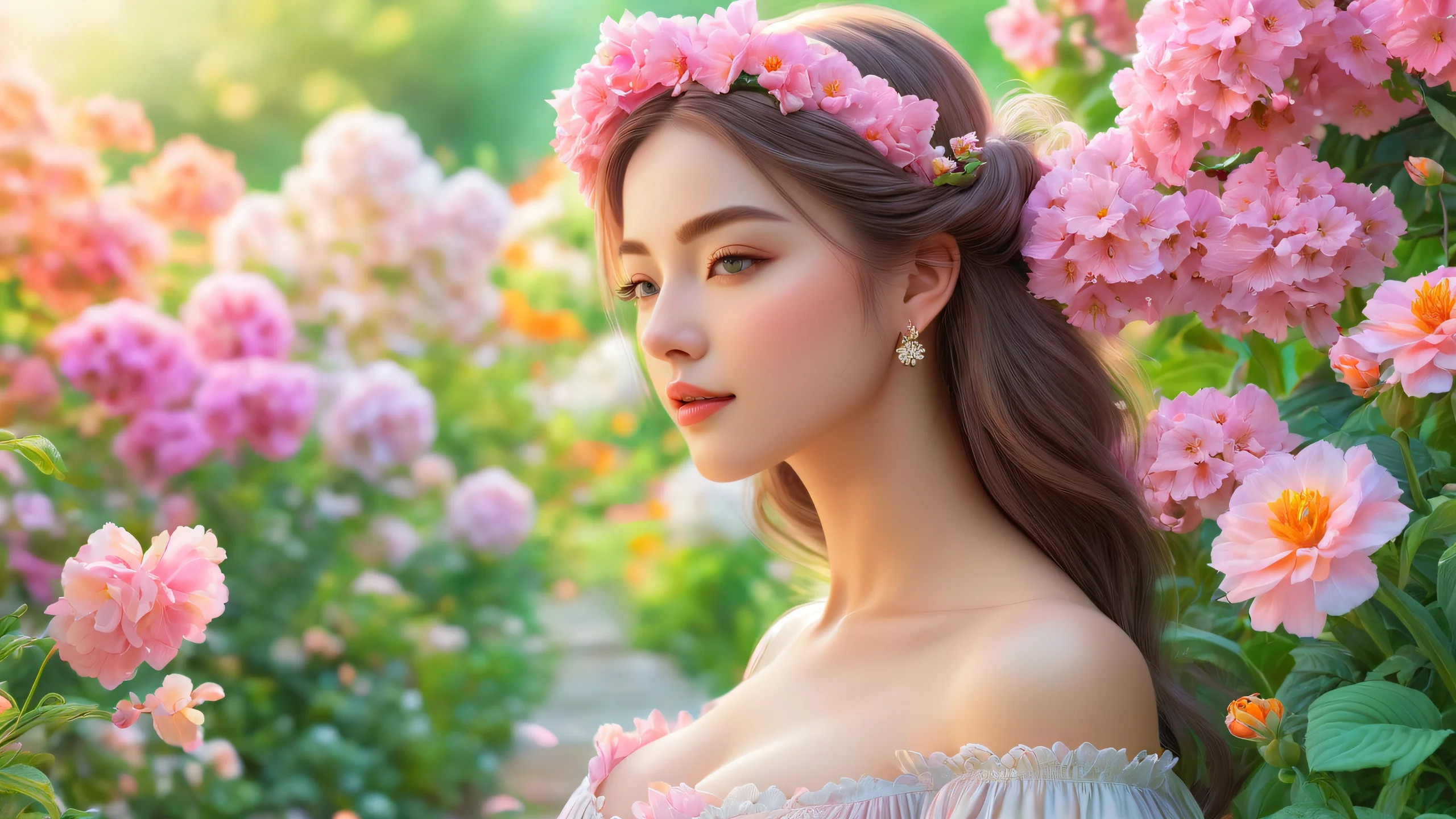 Aesthetic Garden of Dreams Background A serene illustration of a garden with soft pastel hues and intricate details.