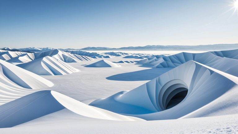 geometric forms emerge from frosty landscape wallpaper scaled