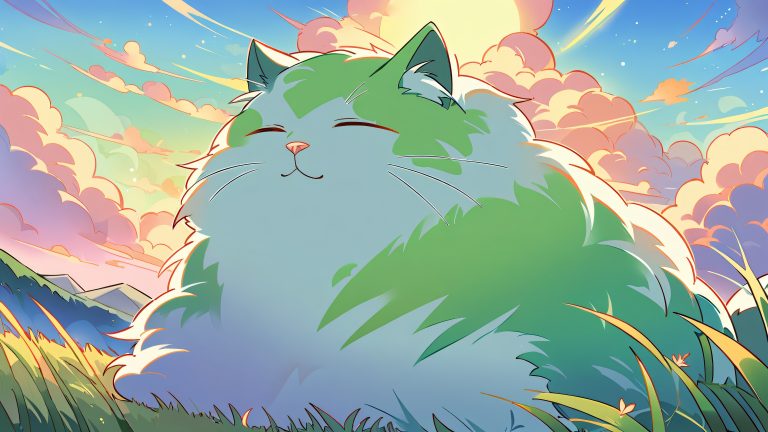 giant cat serene meadow 4k wallpaper scaled