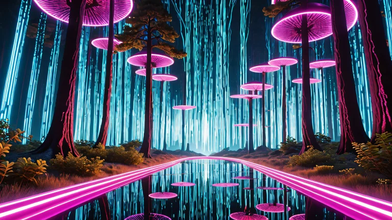 A futuristic digital entity, Glitch, transcends binary form and manipulates virtual reality, creating a dreamlike scenario on desktop/pc.