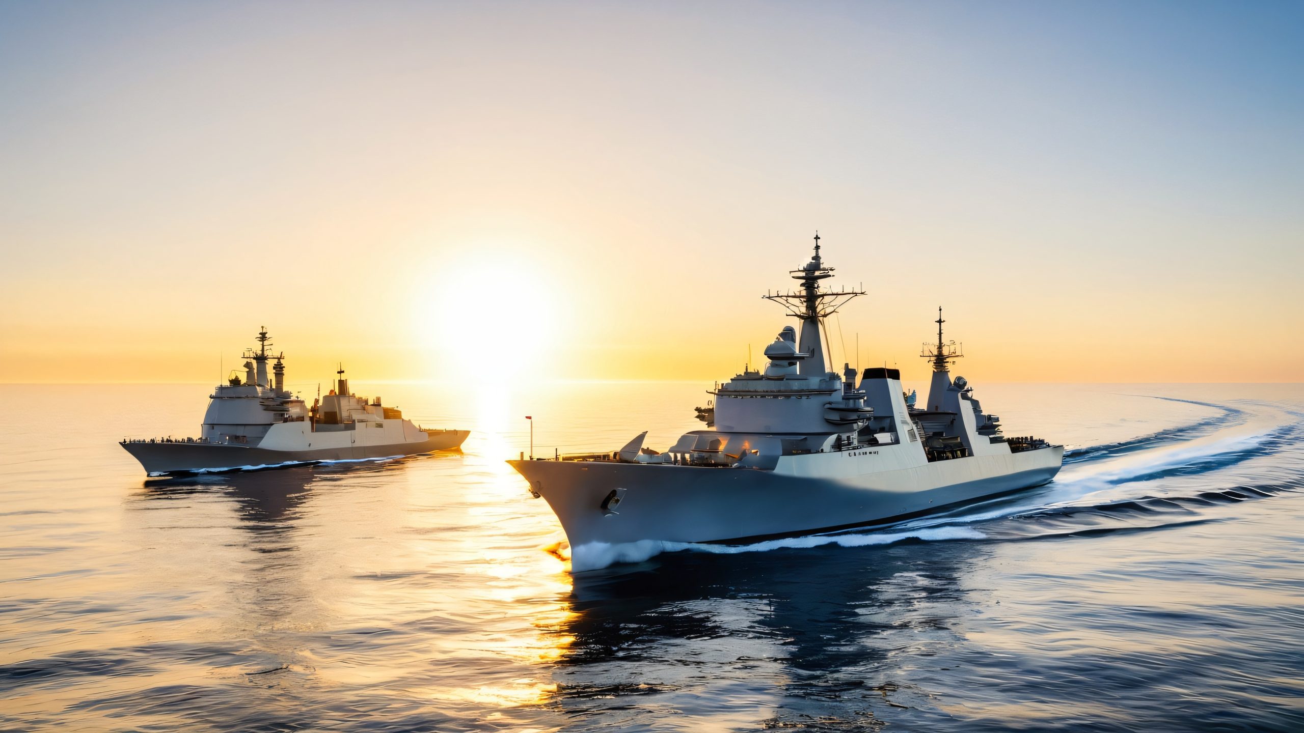 Auxiliary ship RFA Gold Rover and destroyer HMS Lancaster sail together on the open waters, Desktop/PC