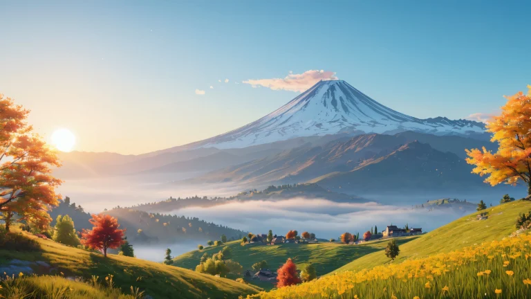 A serene landscape with a warm golden hour glow.