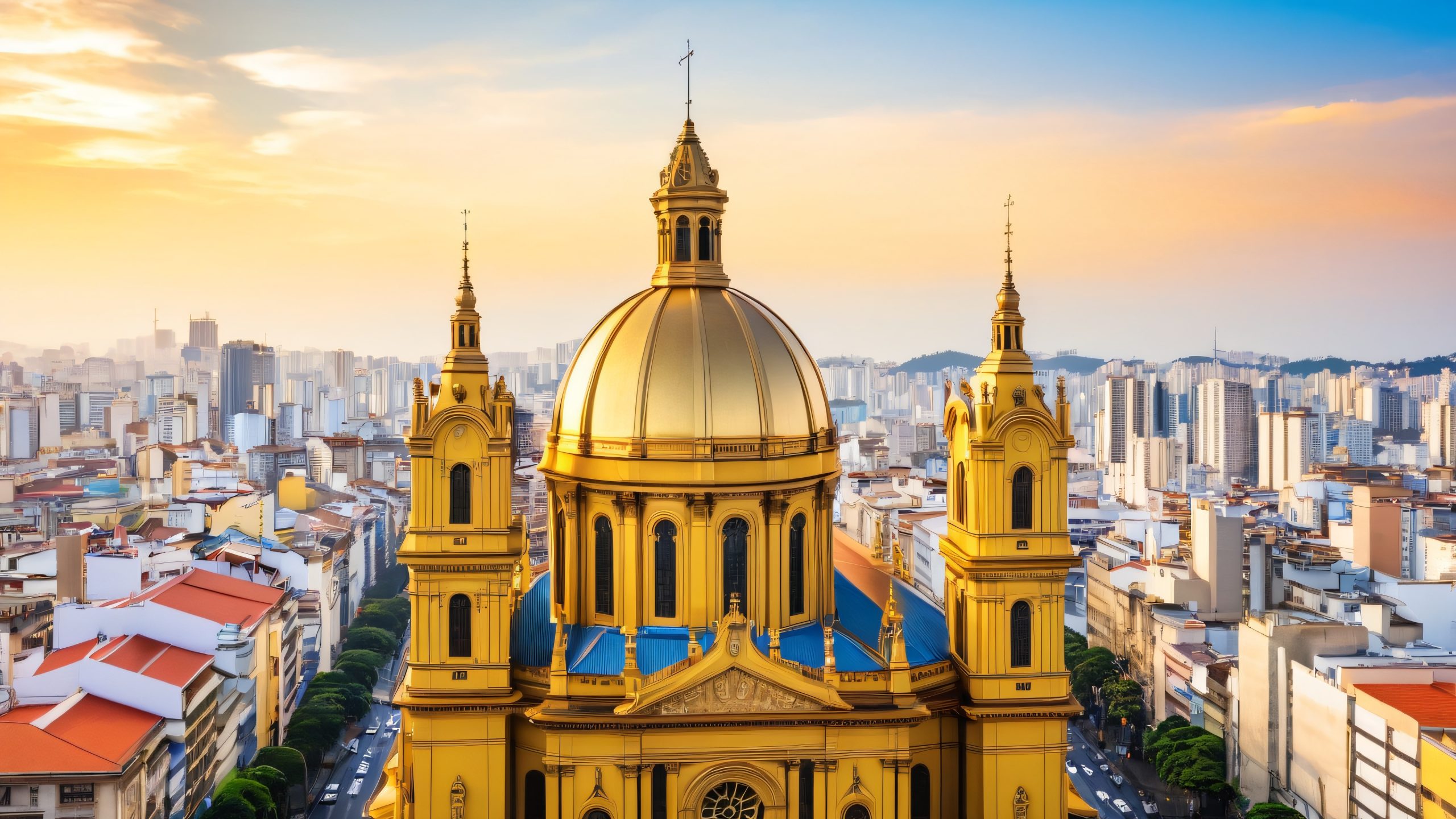 4K Golden São Paulo Cathedral Desktop Background A majestic Sé Metropolitan Cathedral in São Paulo, Brazil, for desktop/PC use.