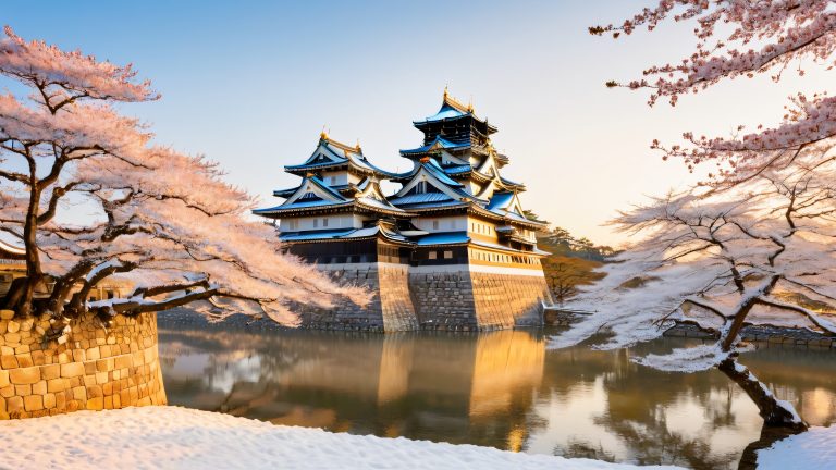golden sunrise at osaka castle scaled