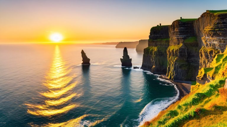 golden sunset at moher cliffs scaled