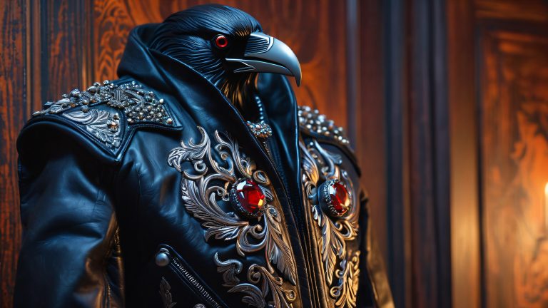 goth wallpaper dark leather jacket raven brooch 4k scaled