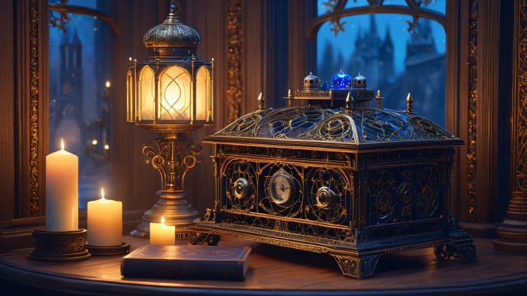 gothic automaton clockwork mechanism candlelight wallpaper scaled