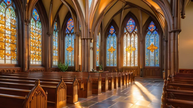 A majestic Gothic Revival-style church on a desktop or PC, with intricate stone façade and stained glass windows.