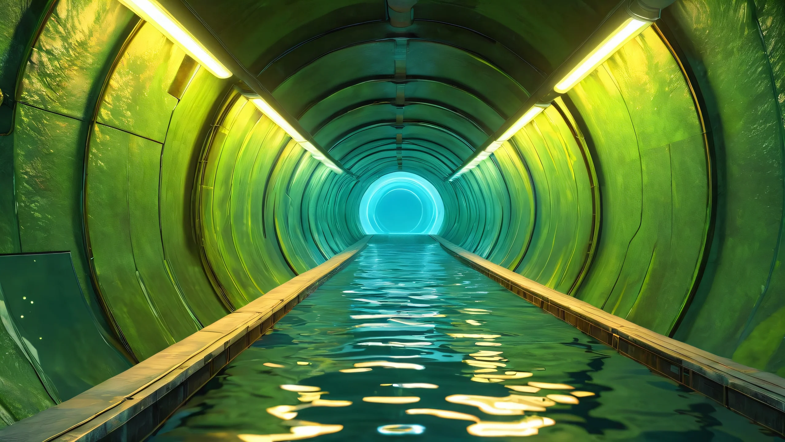 Half-Life 2 Tunnel 4K Desktop Wallpaper CGI video game art of Half-Life 2 environment: tunnel with water and artificial lights.