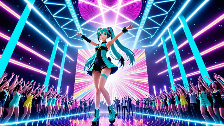hatsune miku 4k anime wallpaper neon concert arena scaled