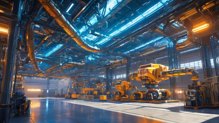 high tech mech hangar 4k wallpaper scaled