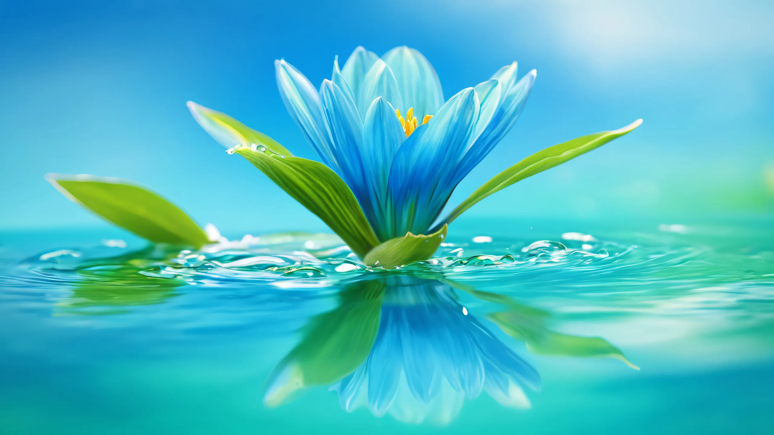 Impressionist Garden Bloom 4K Desktop Wallpaper A serene and vibrant impressionist-style garden scene with blooming green and blue flowers.