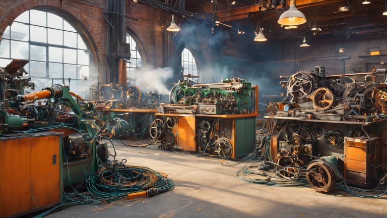 industrial chaos 4k wallpaper abandoned factory gears machinery scaled