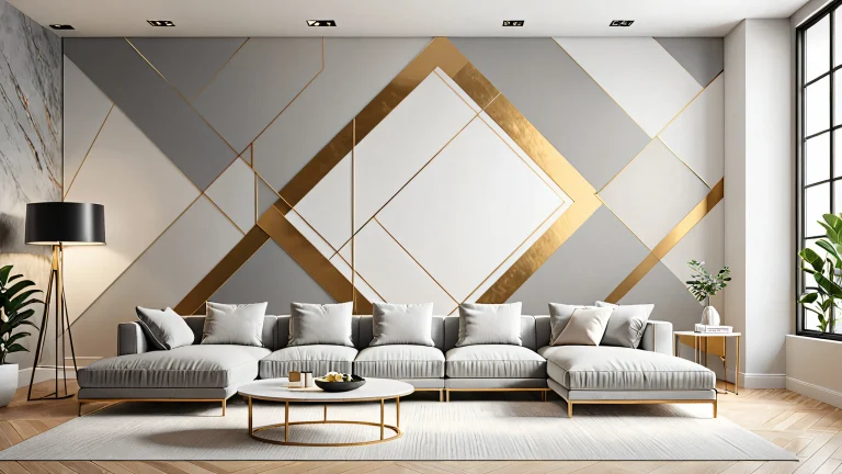 A serene and contemplative abstract desktop background featuring geometric shapes, subtle textures, and metallic accents.