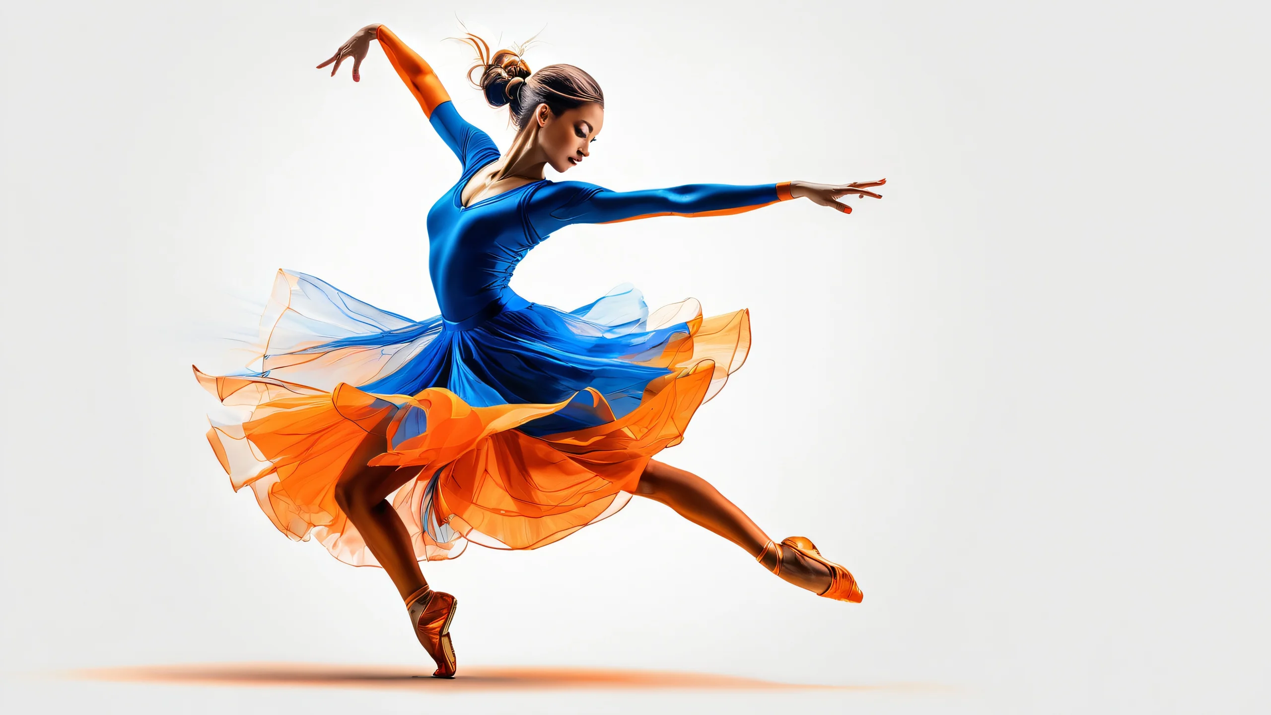 Stunning Inky Dance Fusion 4K Wallpaper Abstract dancer in blue and orange ink sketch artwork