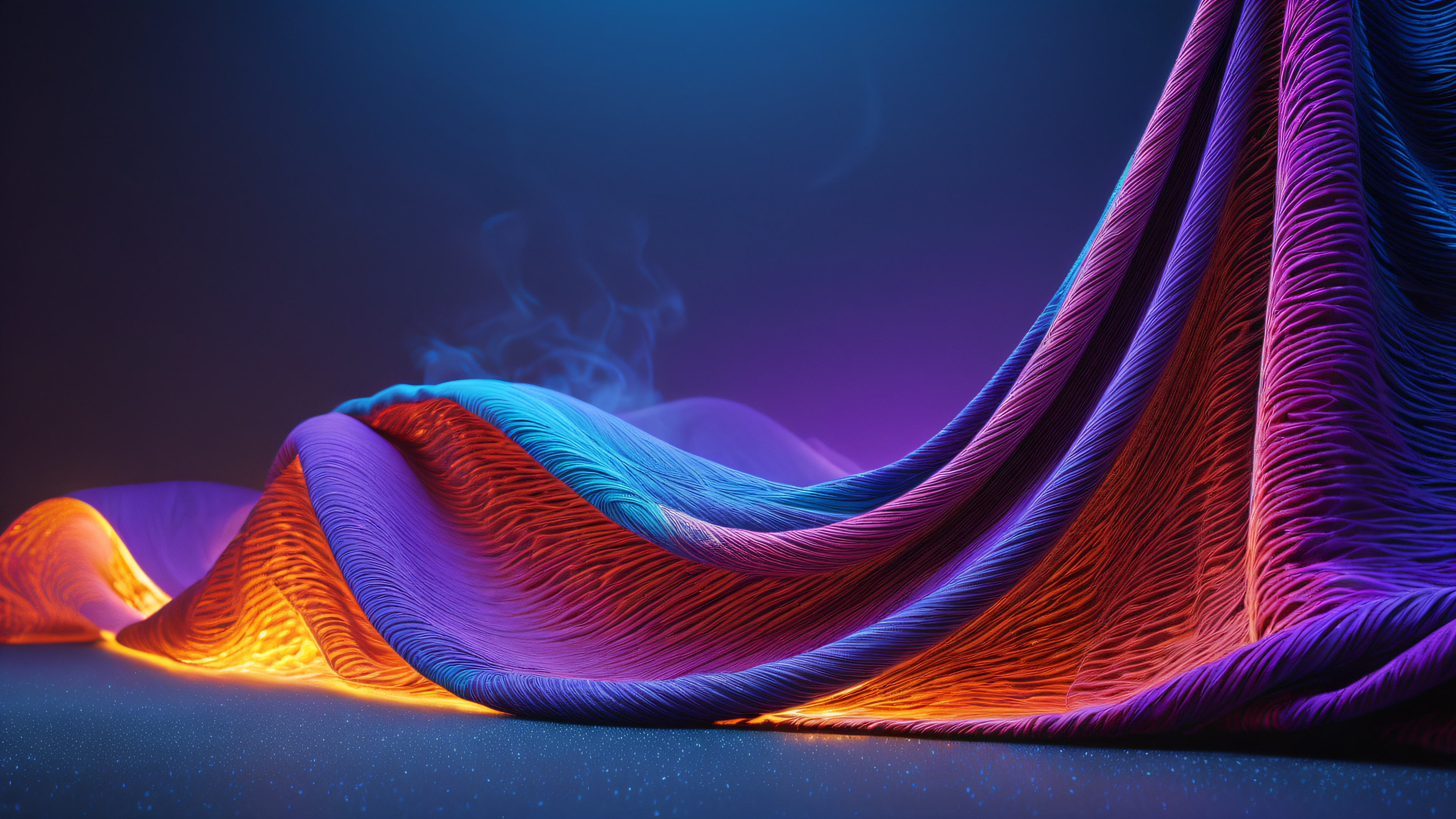 A majestic, flowing cloak suspended in mid-air, with delicate folds and ripples, amidst a dark, dimly lit room with subtle hints of industrial machinery and ancient artifacts.