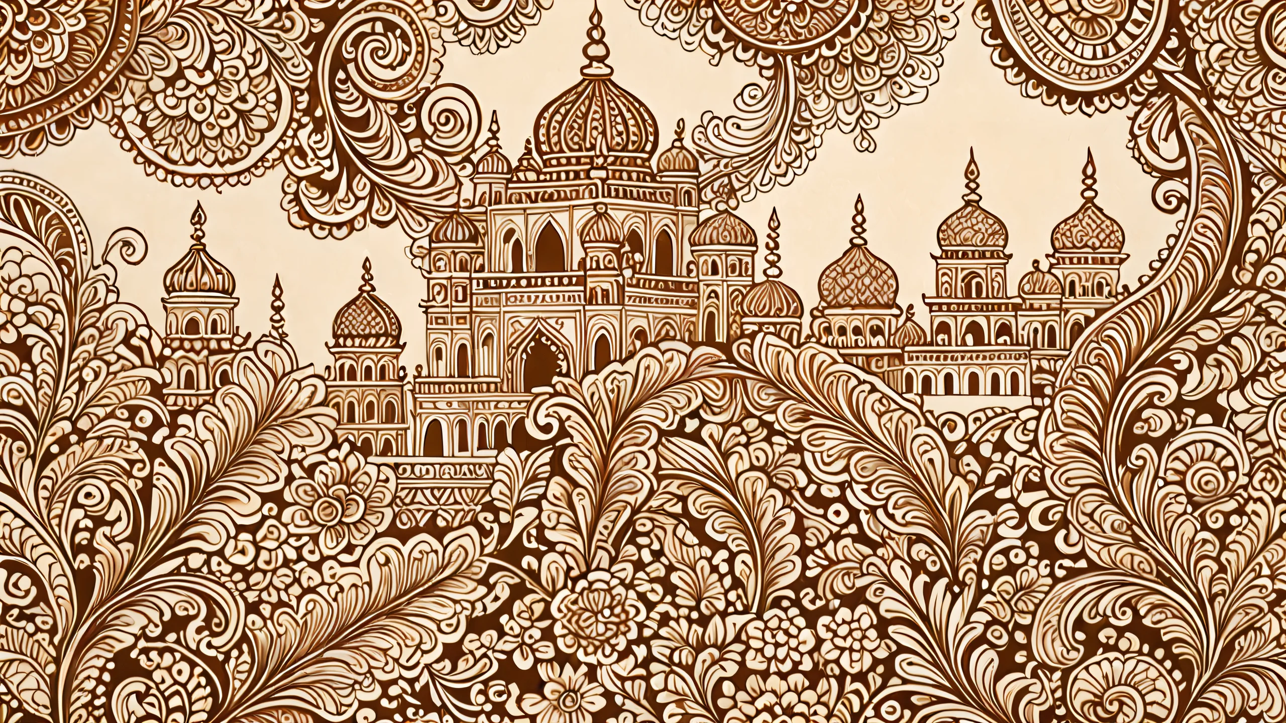 Intricate Henna Masterpiece 4K Desktop Wallpaper Abstract 4K wallpaper featuring intricate ink drawings on rice paper with a warm sepia tone and brown henna details.