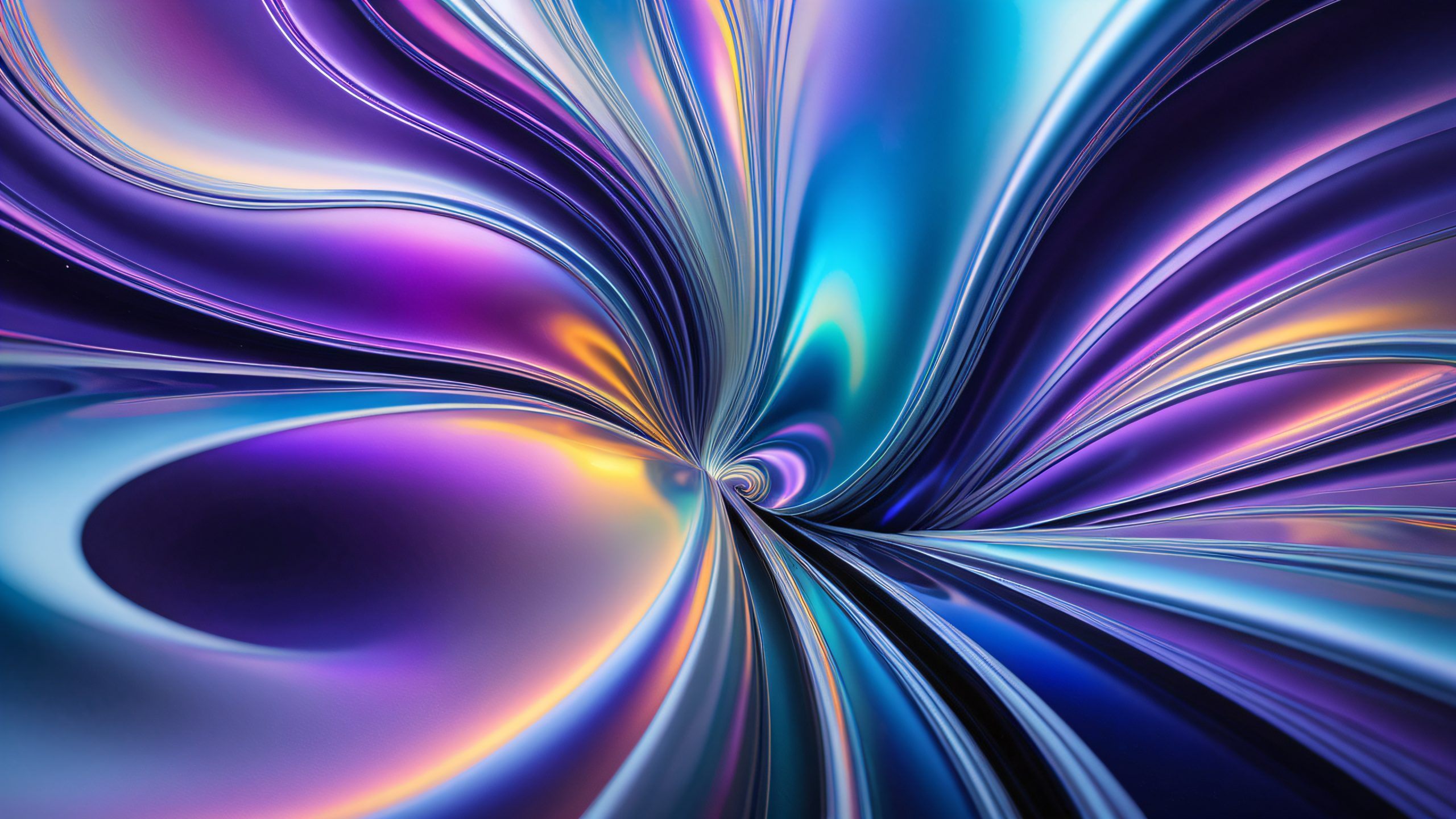 4K Iridescent Cosmic Dance Desktop Background Iridescent glass-like tendrils undulate in a mystical pool of molten silver with intricate geometric shapes and ethereal curves.