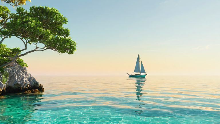 island paradise worn wooden dock turquoise water scaled