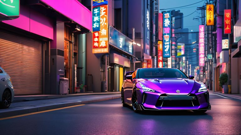 japanese sports car neon alleyway night scaled