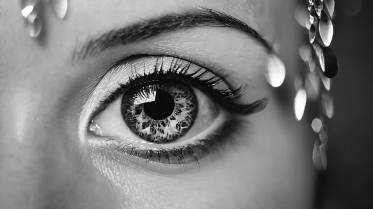 A striking desktop wallpaper featuring a kaleidoscope eye amidst a stunning minimalist backdrop with geometric leading lines and creamy bokeh.