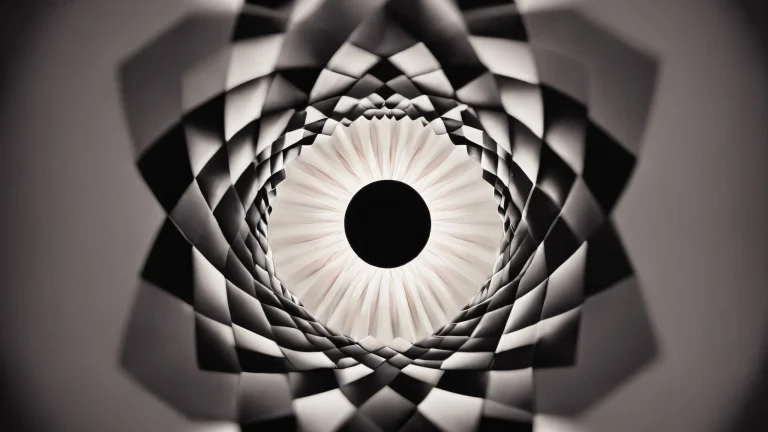 A vibrant desktop wallpaper featuring a kaleidoscope-inspired design with geometric patterns and bokeh effects.