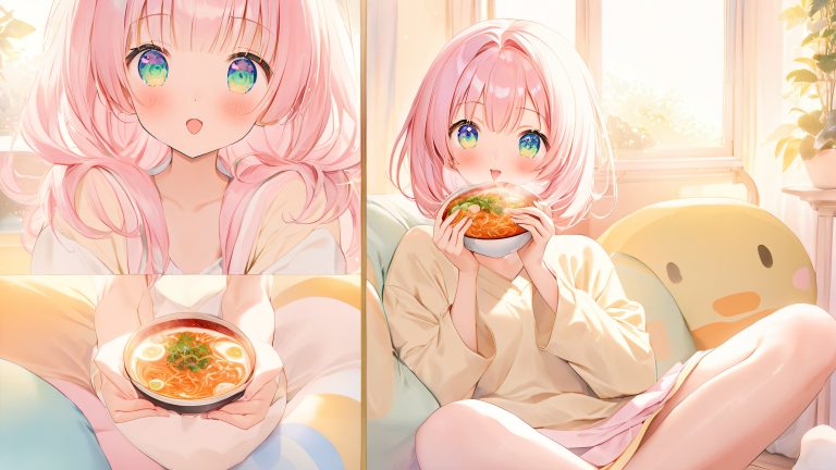 kawaii anime girl with ramen 4k wallpaper scaled