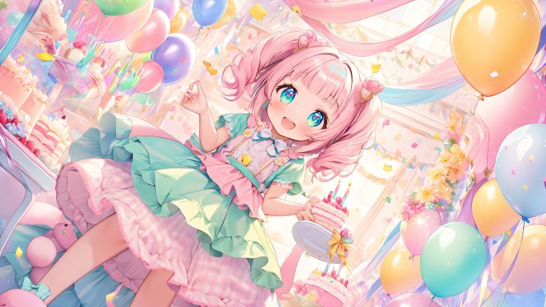 kawaii birthday girl confetti cake 4k wallpaper scaled