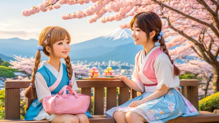 kawaii girls japanese park sweets wallpaper scaled