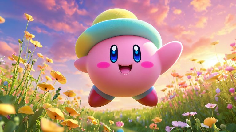 kirbys joyful greeting 4k desktop wallpaper scaled