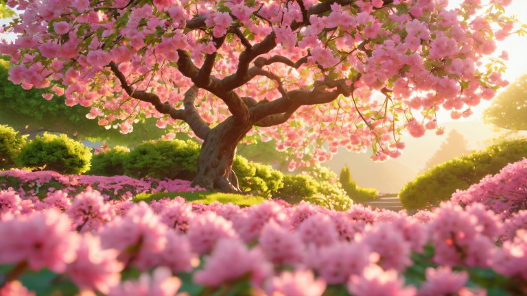 kwanzan cherry tree spring garden wallpaper scaled