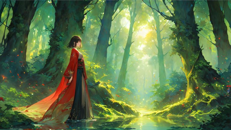 kyoshika magadori moonlit forest anime wallpaper scaled