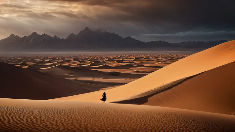 Breathtaking desktop wallpaper of Lady Jessica in a desert landscape from the Dune series, perfect for PC or laptop screens.