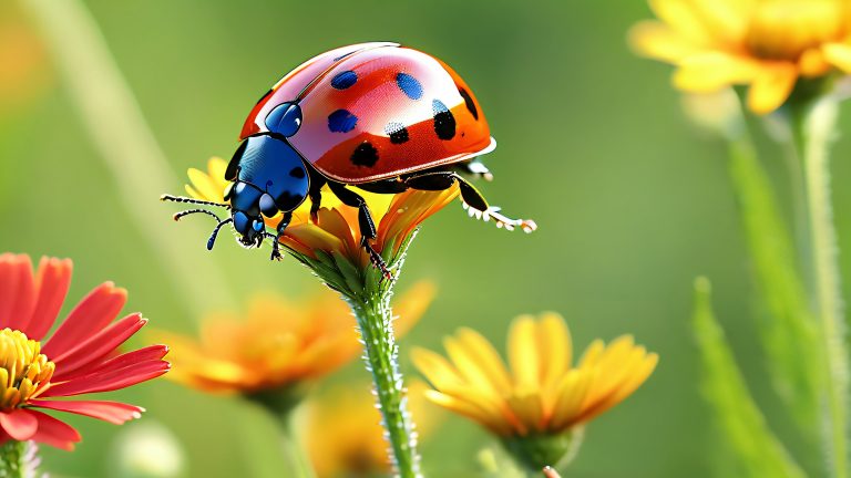 ladybug soars through sunny meadow scaled