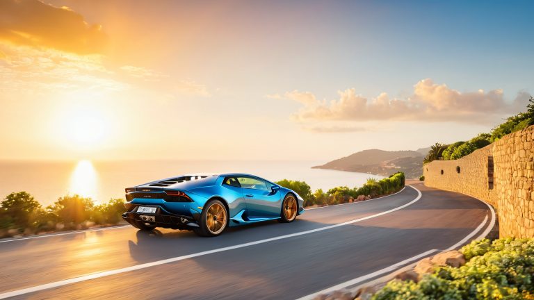 lamborghini huracan tecnica sunset drive wallpaper scaled