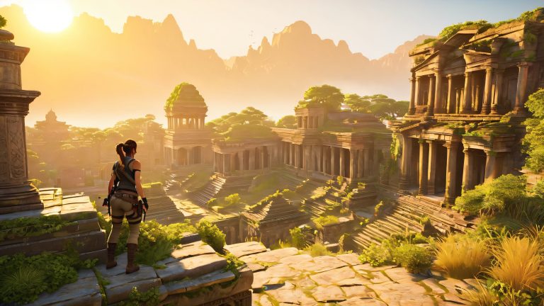 Lara Croft antike Ruinen 4K-Hintergrundbild skaliert