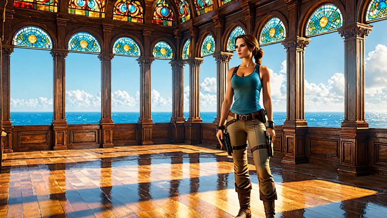 Lara Croft Glass Ballroom Adventure Tapete skaliert