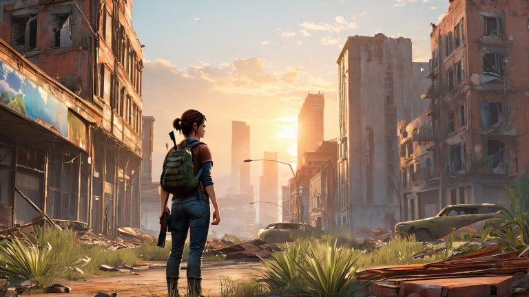 last of us ellie post apocalyptic cityscape wallpaper scaled