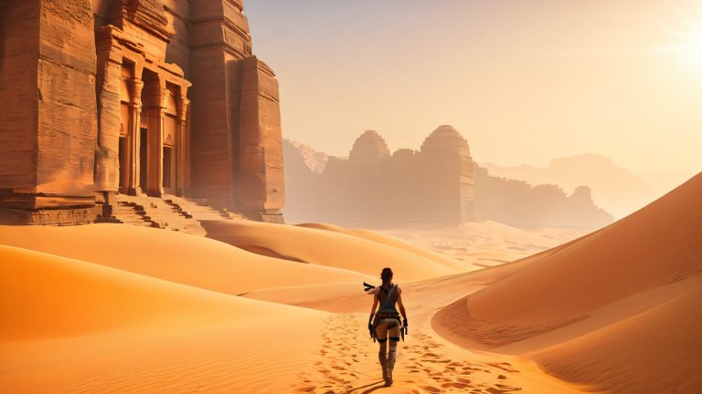 Laura Croft 4K Desktop-Hintergrund Tomb Raider Ancient Temple Adventure skaliert