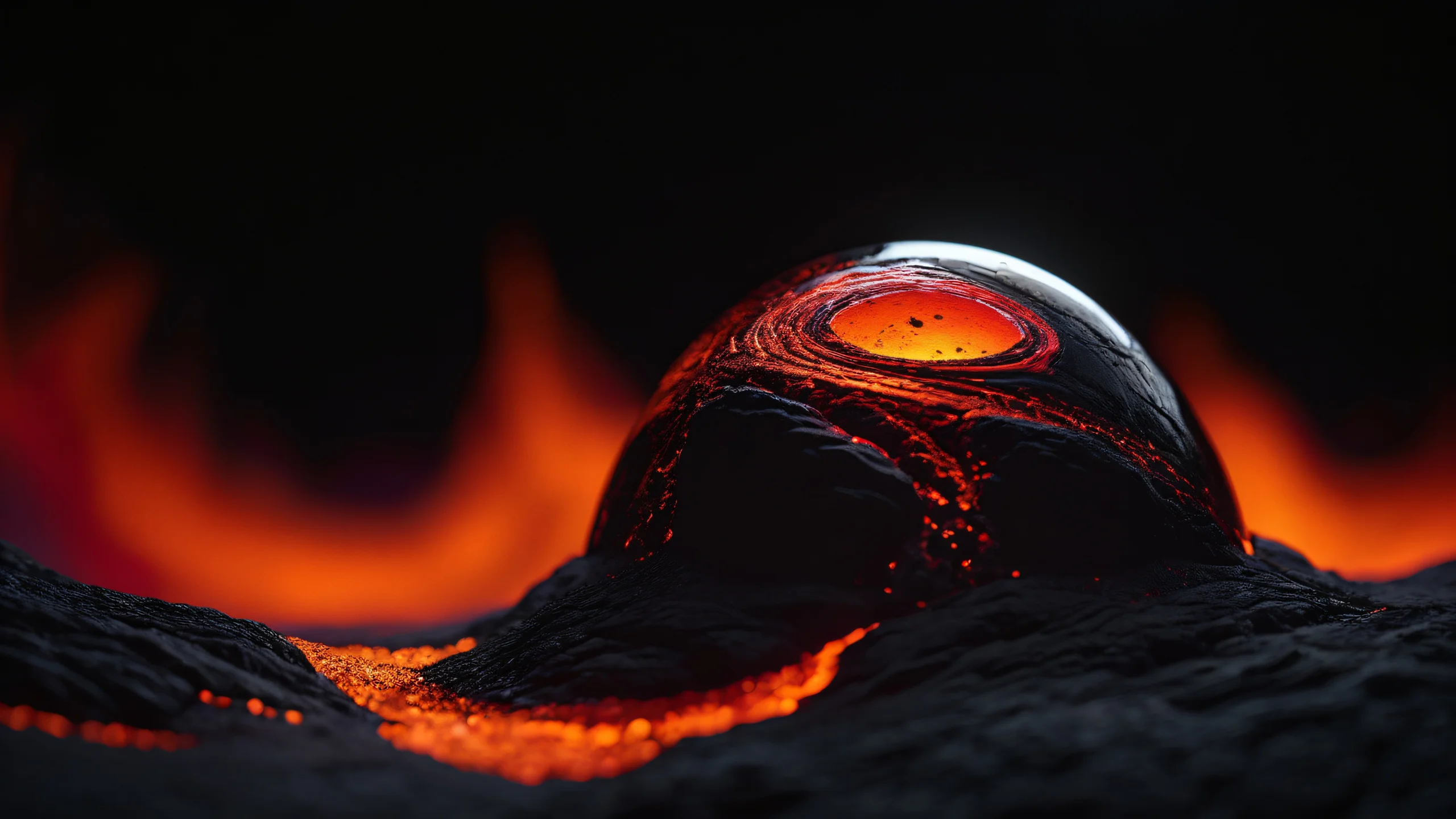 Ultra HD Lava-Filled Exoplanet Wallpaper Majestic exoplanet with lava-filled surface and deep shadows.