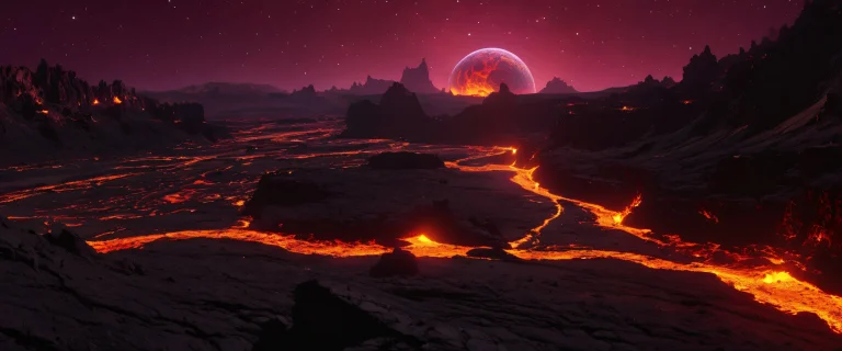 Intricate lava planet crust structures with exoplanet signature patterns and creamy bokeh