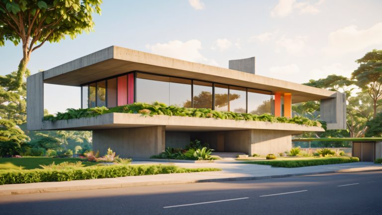 le corbusier inspired brutalist house 4k wallpaper scaled