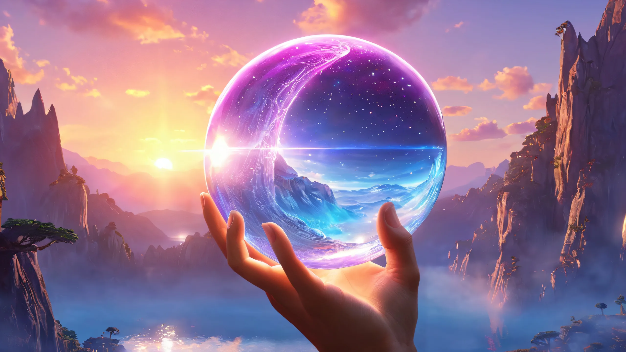 Epic Luna's Arcane Ritual Unfolds Desktop Wallpaper A mystical desktop wallpaper of Necromancer Luna holding the Soul Orb, with a sweeping vista of darkening skies and mystical landscapes. Suitable for PC or Desktop.