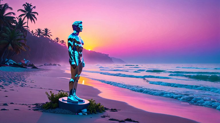 mac tonight statue abandoned beach wallpaper scaled