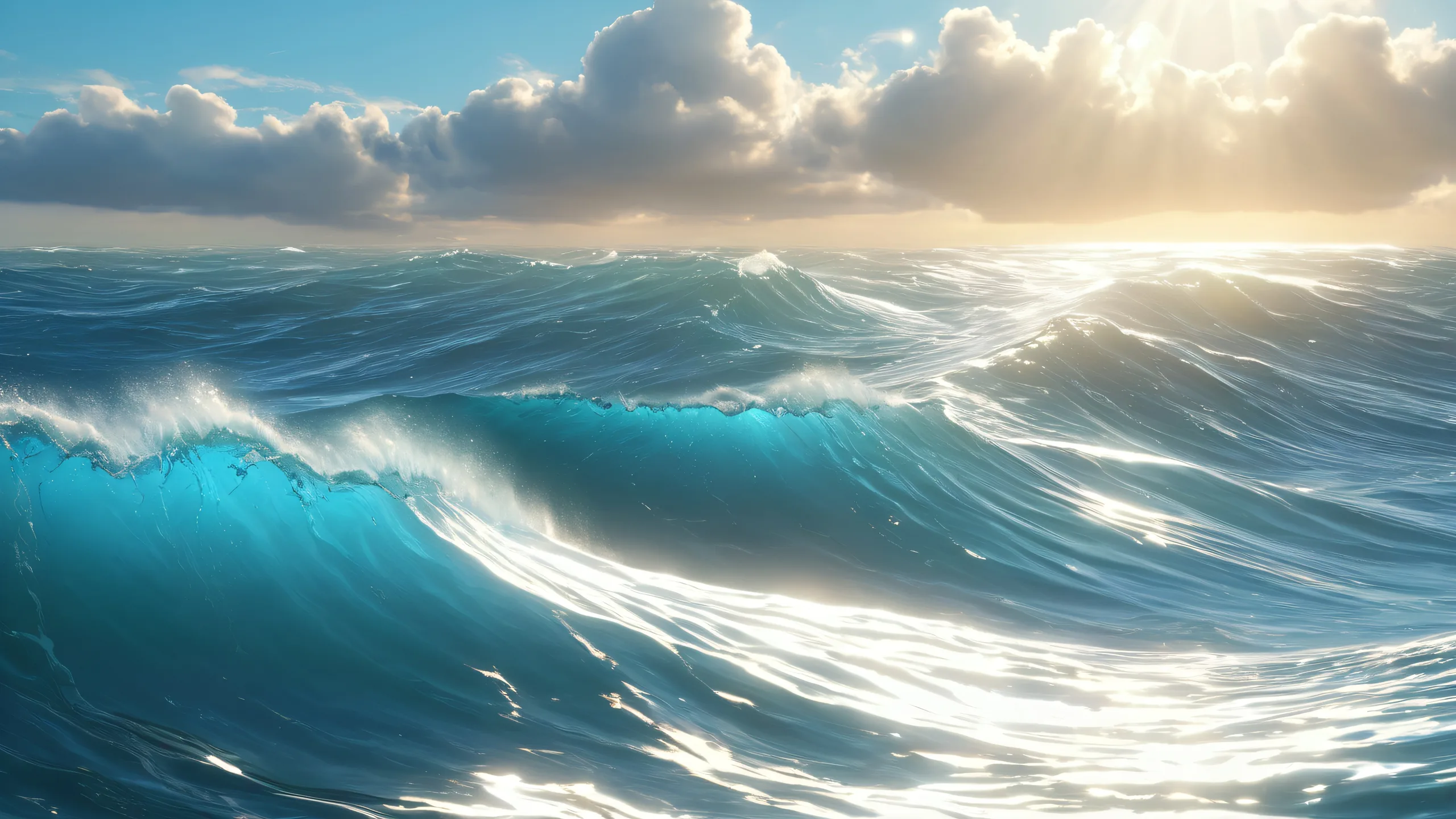 Ultra HD Cosmic Oceanic Turbulence Wallpaper A breathtaking desktop wallpaper of the Maelstrom of Dark Ocean Waves, perfect for PC or Desktop. Vibrant and luminous ethereal lighting highlights the crashing waves and subtle atmospheric glow.