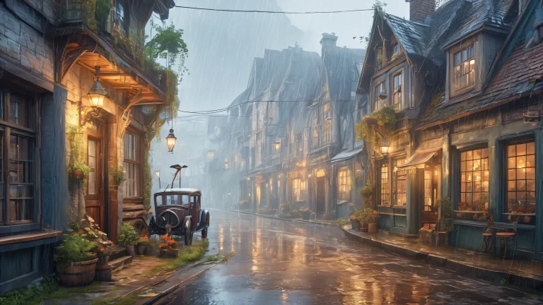 Ethereal fantasy desktop wallpaper featuring Maiden, urban-rural hybrids, and atmospheric rain settings for PC or Desktop