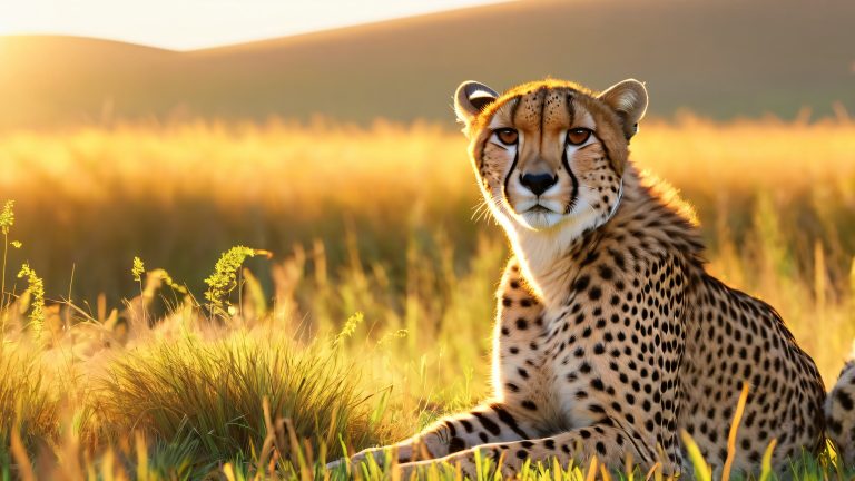 majestic cheetah stalking prey in golden savannah scaled
